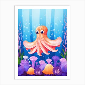 Day Octopus Flat Kids Illustration 4 Art Print