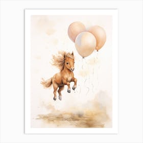 Baby Horse Flying With Ballons, Watercolour Nursery Art 1 Art Print