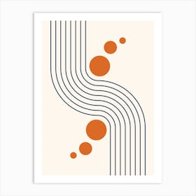 Modern Rainbow and Sun Abstract Geometric Lines in Navy and Burnt Orange 2 Art Print