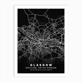 Glasgow Scotland United Kingdom Black Map Art Print