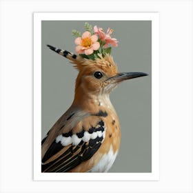 Bird With Flowers On Its Head With A Flower Crown European Robin Art Art Print