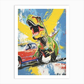 Retro Dinosaur With Classic Car Paint Splash Art Print