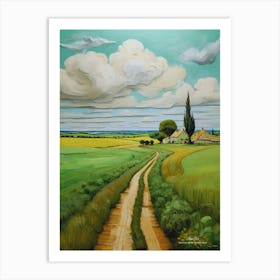 Green plains, distant hills, country houses,renewal and hope,life,spring acrylic colors.13 Art Print