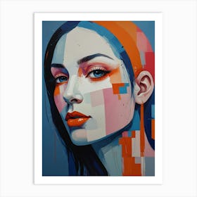 Woman In Blue And Orange Art Print