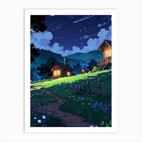 Night Scene With Cottages Art Print