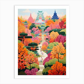 Suan Nong Nooch, Thailand In Autumn Fall Illustration 3 Art Print