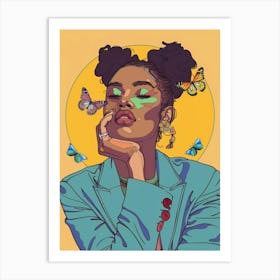 Portrait Of A Woman With Butterflies 3 Art Print