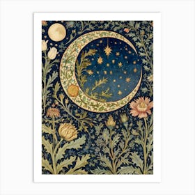 Moon And Flowers Style William Morris Art Print