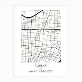 Fujisaki,Japan Minimalist Map Art Print