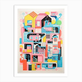 A House In Seoul, Abstract Risograph Style 3 Art Print