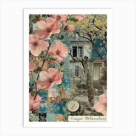 Pink Flowers Scrapbook Collage Cottage 4 Art Print