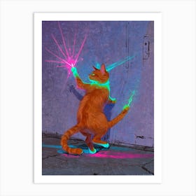 Cat With A Glow Stick Art Print