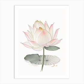 Blooming Lotus Flower In Lake Pencil Illustration 1 Art Print