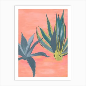 Coral Pink Cacti Art Print