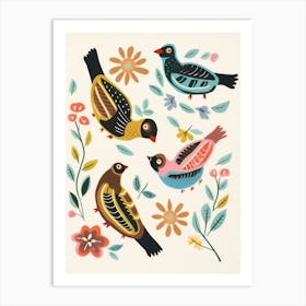 Folk Style Bird Painting Sparrow 1 Art Print