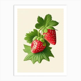June Bearing Strawberries, Plant, Retro Drawing Art Print