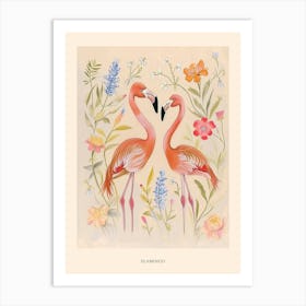 Folksy Floral Animal Drawing Flamingo 3 Poster Art Print