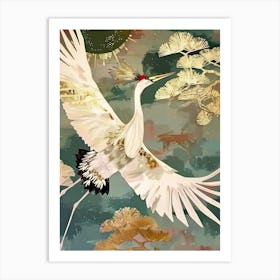 White Cranes Painting Gold Blue Effect Collage 1 Art Print