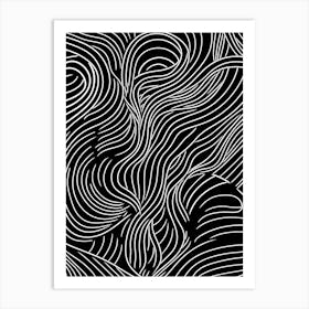 Wavy Sketch In Black And White Line Art 12 Art Print