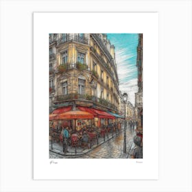 Paris France Drawing Pencil Style 2 Travel Poster Art Print