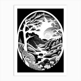 Landscapes Yin and Yang Linocut Art Print