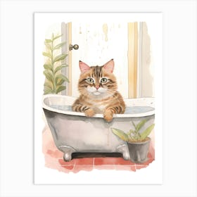American Shorthair Cat In Bathtub Botanical Bathroom 1 Art Print
