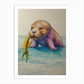 Walrus Eating Banana Art Print