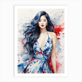 Asian Woman With Blue Hair Art Print