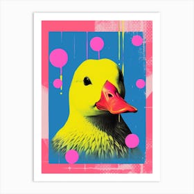 Circle Portrait Of A Yellow Duck Risograph Inspired Art Print