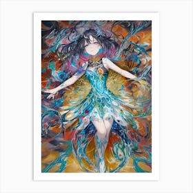 Anime Girl In A Blue Dress Art Print