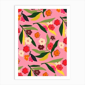 Retro Floral Fields Art Print