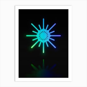 Neon Blue and Green Abstract Geometric Glyph on Black n.0232 Art Print