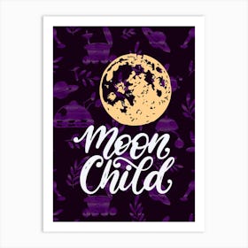 Moon Child — Space Neon Watercolor #16 Art Print