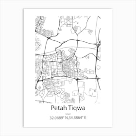 Petah Tiqwa,Israel Minimalist Map Art Print