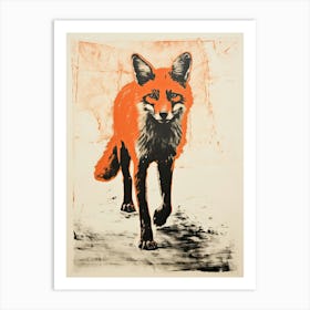 Fox, Woodblock Animal  Drawing 2 Art Print