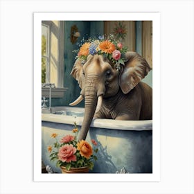 Elephant In The Bath Art Print