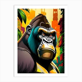 Gorilla With Graffiti Background, Gorillas Scandi Cartoon 1 Art Print
