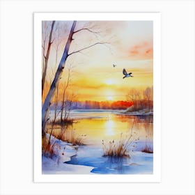 Winter Landscape Watercolor Painting 4 Art Print