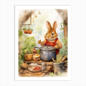 Bunny Cooking Luck Rabbit Prints Watercolour 1 Art Print