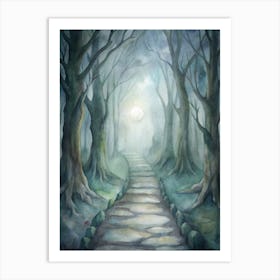 A Ghostly Path Flanked By Ancient Trees Illumina Art Print