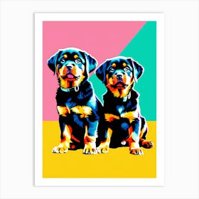 Rottweiler Pups, This Contemporary art brings POP Art and Flat Vector Art Together, Colorful Art, Animal Art, Home Decor, Kids Room Decor, Puppy Bank - 107th Art Print