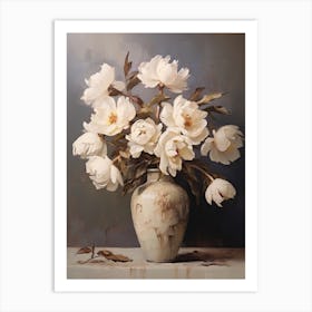 Peony, Autumn Fall Flowers Sitting In A White Vase, Farmhouse Style 4 Art Print
