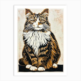 Maine Coon Linocut Blockprint 2 Art Print