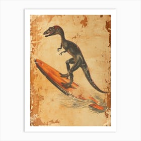 Vintage Archaeopteryx Dinosaur On A Surf Board Art Print