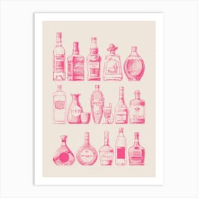 Pink Bottles Bar Cart Art Print