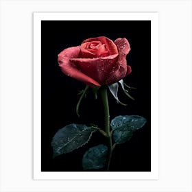 Red Rose On Black Background 54 Art Print