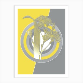 Vintage Butterfly Flower Iris Botanical Geometric Art in Yellow and Gray n.297 Art Print