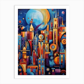 City Futuristic 02 - Abstract Vibrant Cubism Style Art Print