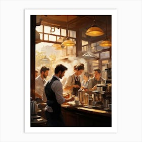 A Busy Cafe Scene Captured In Impressionist Style Barista Bustling Amidst The Morning Rush Meticul (7) Art Print