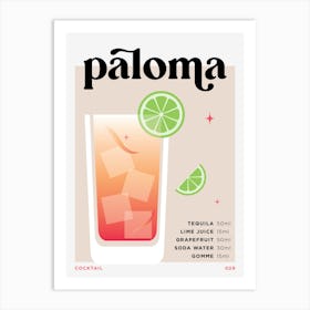 Paloma in Beige Cocktail Recipe Art Print